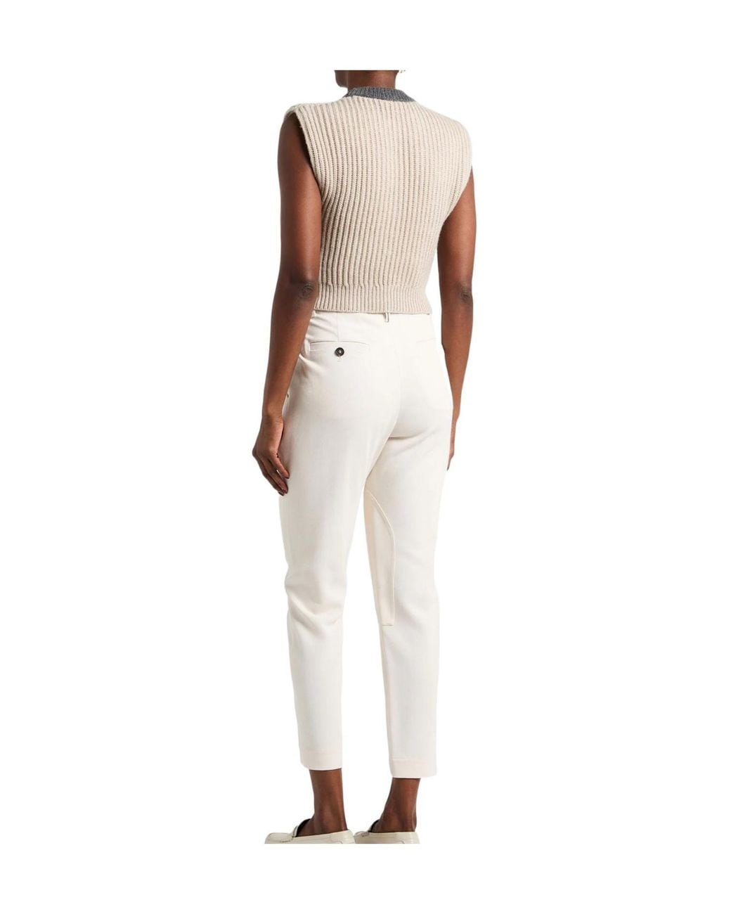 Brunello Cucinelli White Solidcolor Cashmere Shortsleeve Knit Top