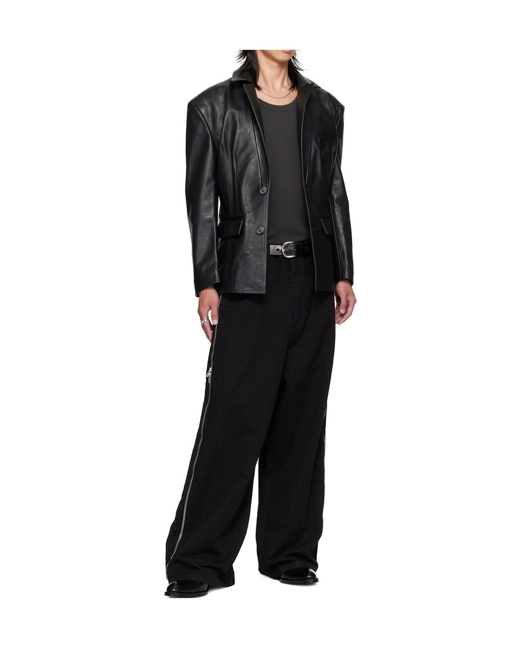 Lu'u Dan Black Belted Leather Suit Jacket for men