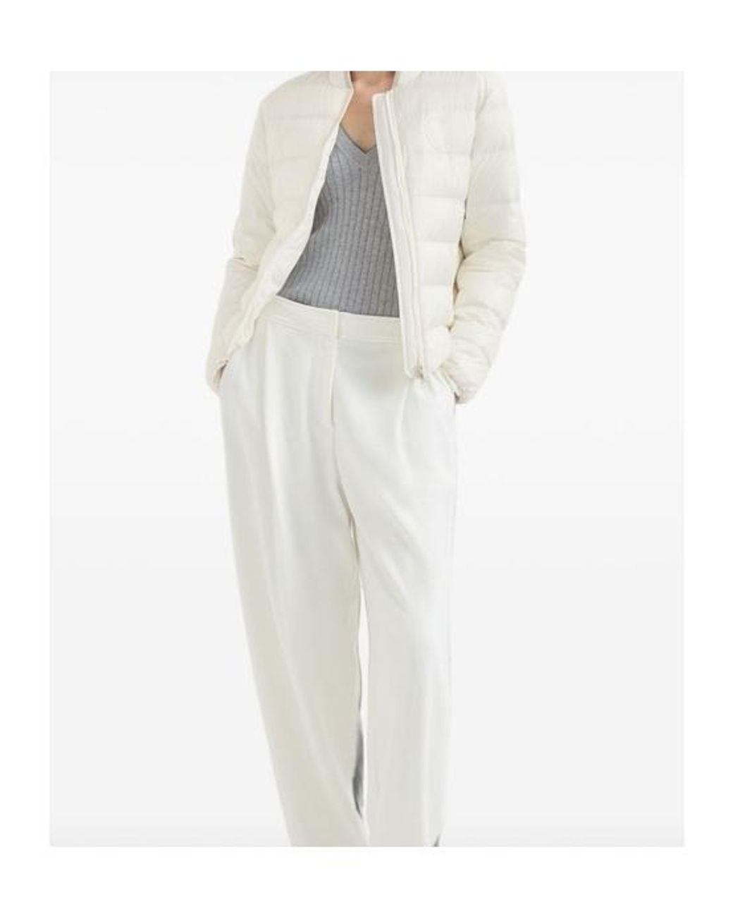 Brunello Cucinelli Gray Cotton Ribbed V-Neck Sweater