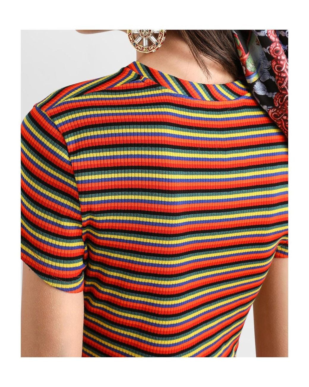 Dolce & Gabbana Multicolor Logo Stripe Cropped T-Shirt
