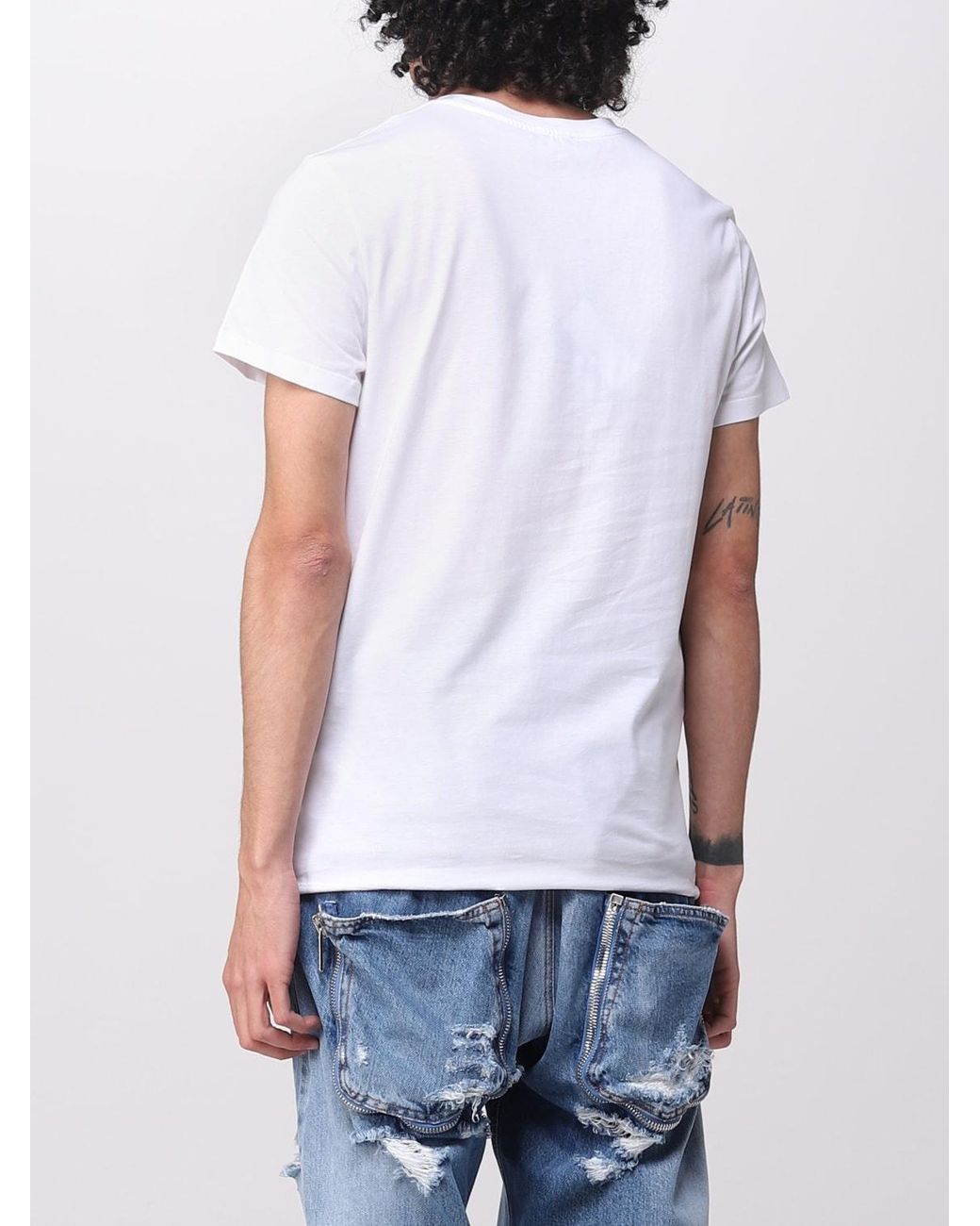 Balmain White Logo Printed Crewneck T-Shirt for men