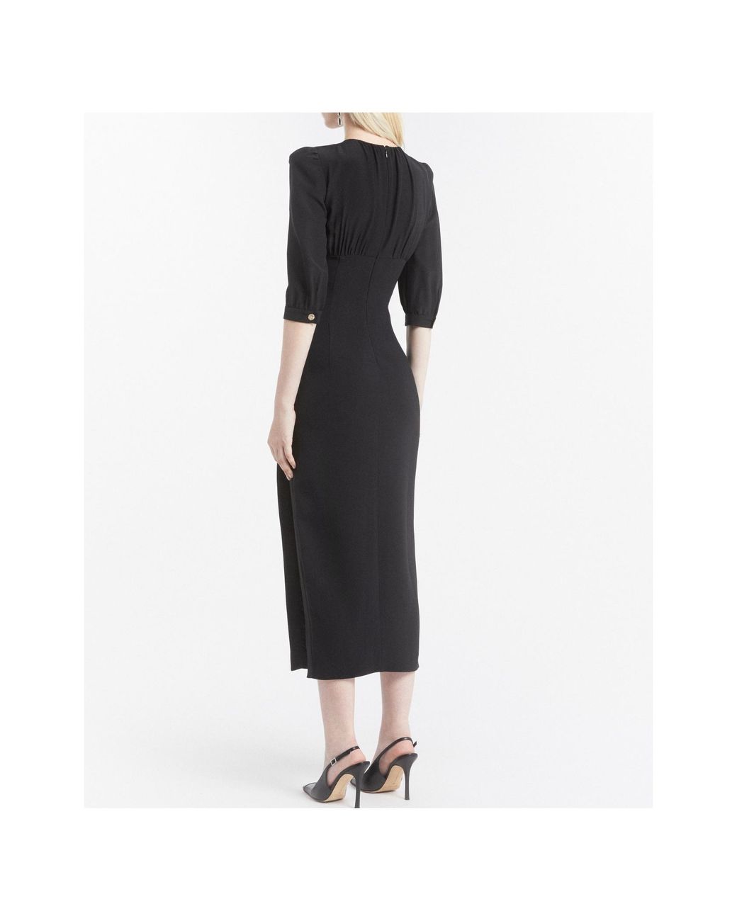 Alessandra Rich Black Cady Midi Dress With Splits