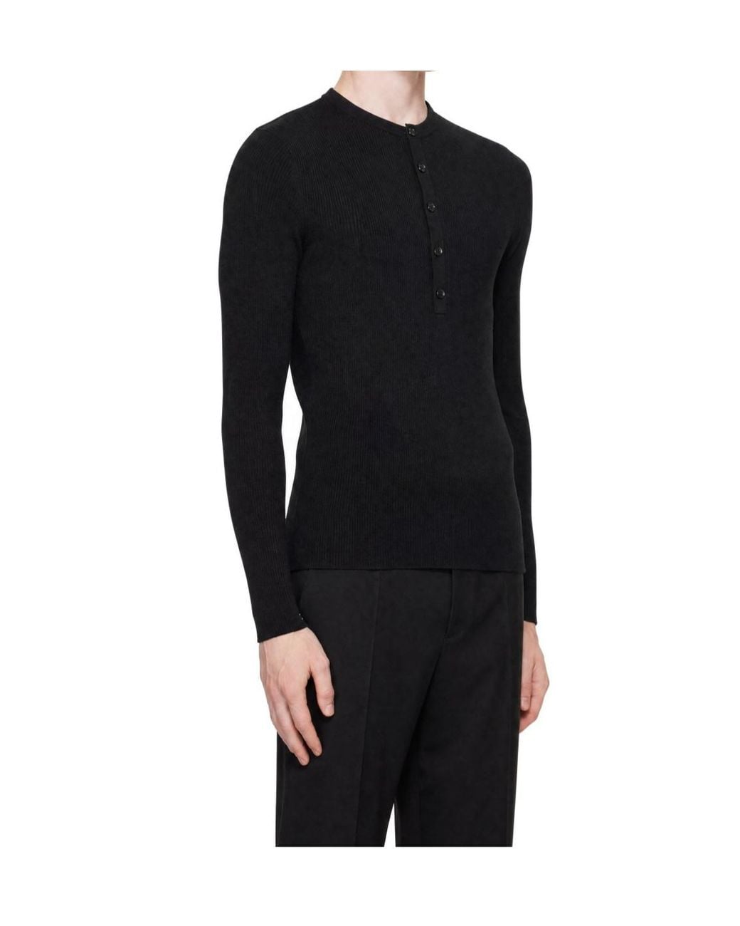 Lisa Yang Black Button-Front Long-Sleeve Polo Shirt for men