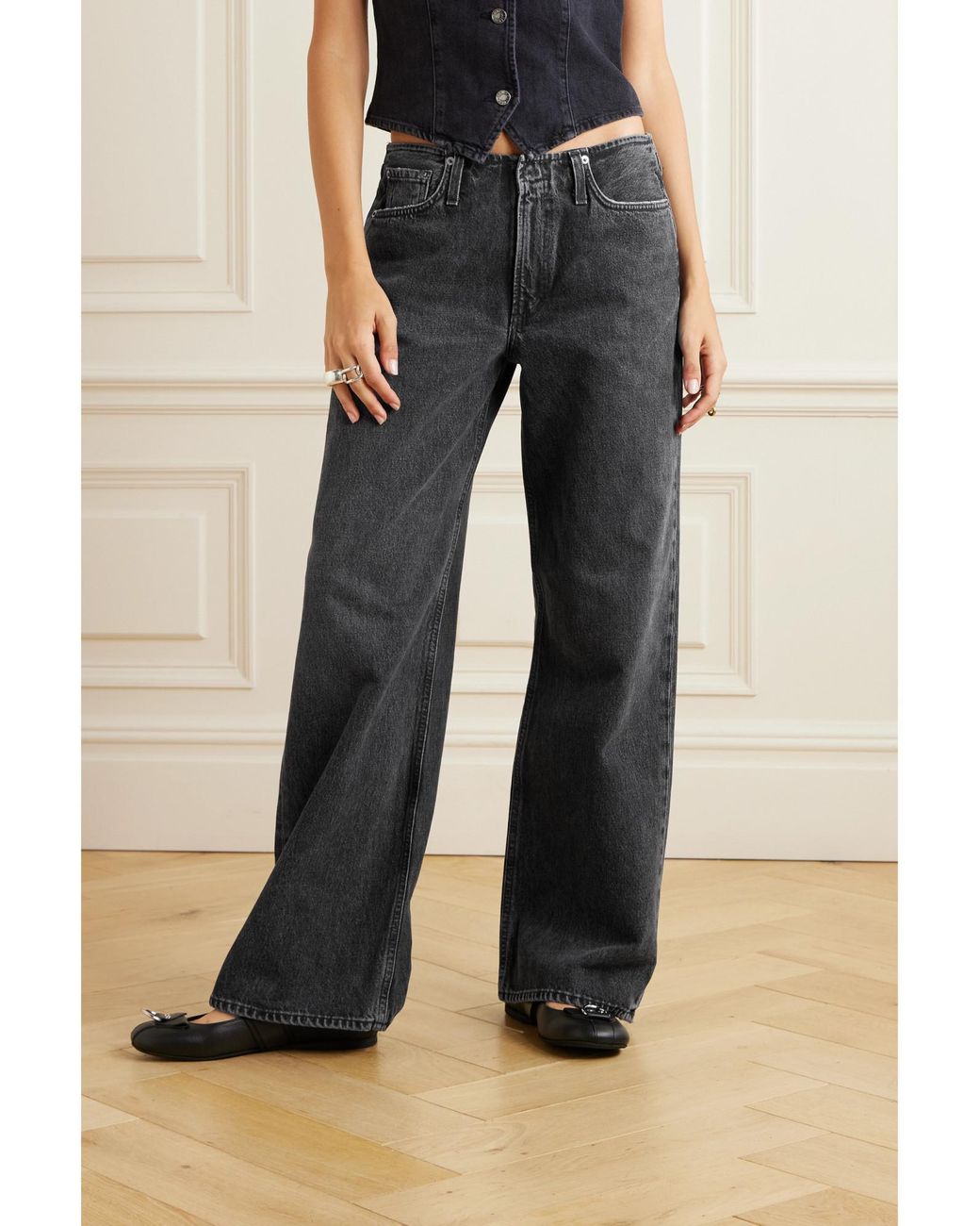 Agolde Gray Lex Organic Low-Rise Wide-Leg Jeans