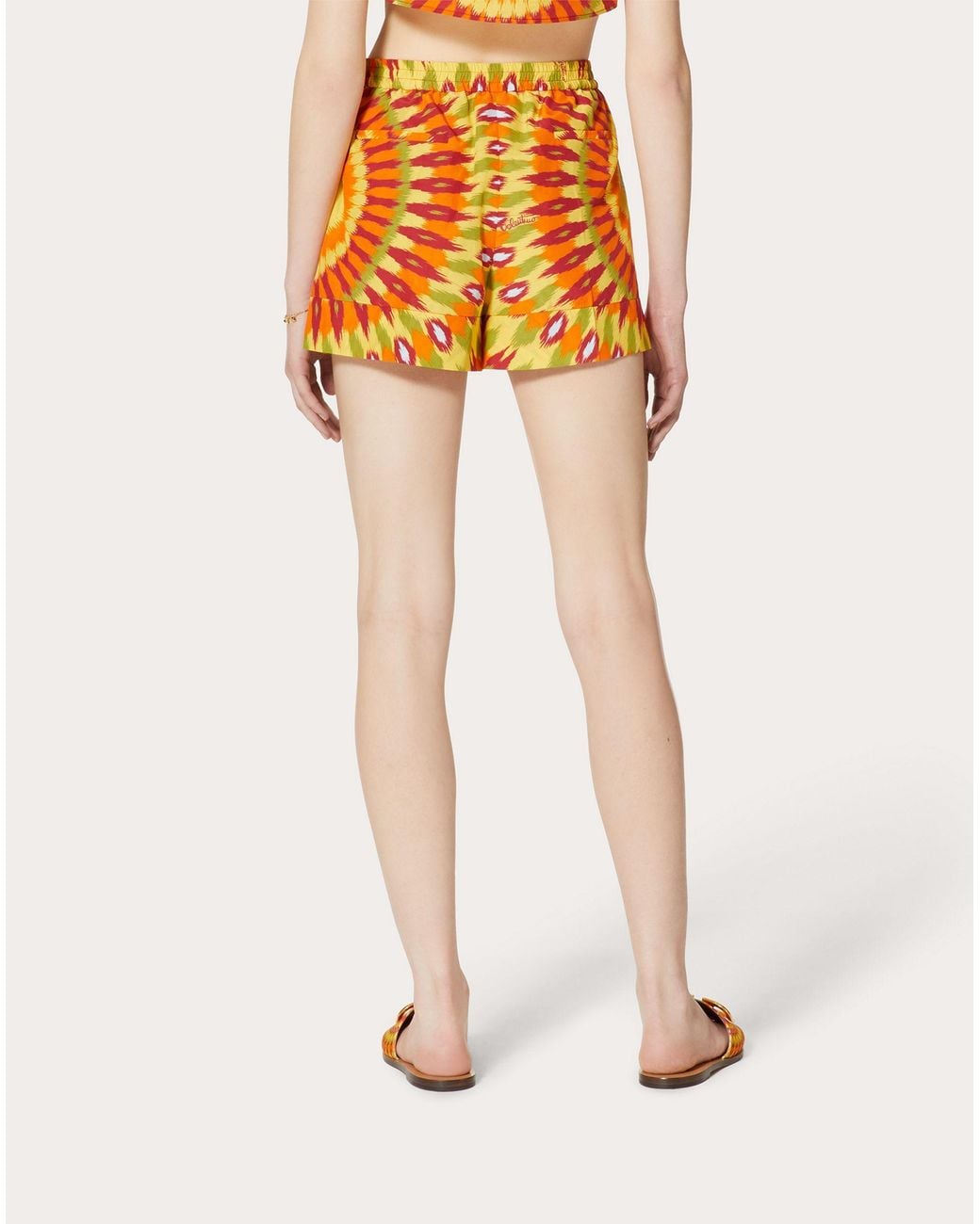 Valentino Orange Round Rain Printed Shorts