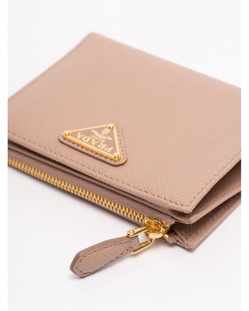 Prada Natural Logo Plaque Bi-Fold Wallet