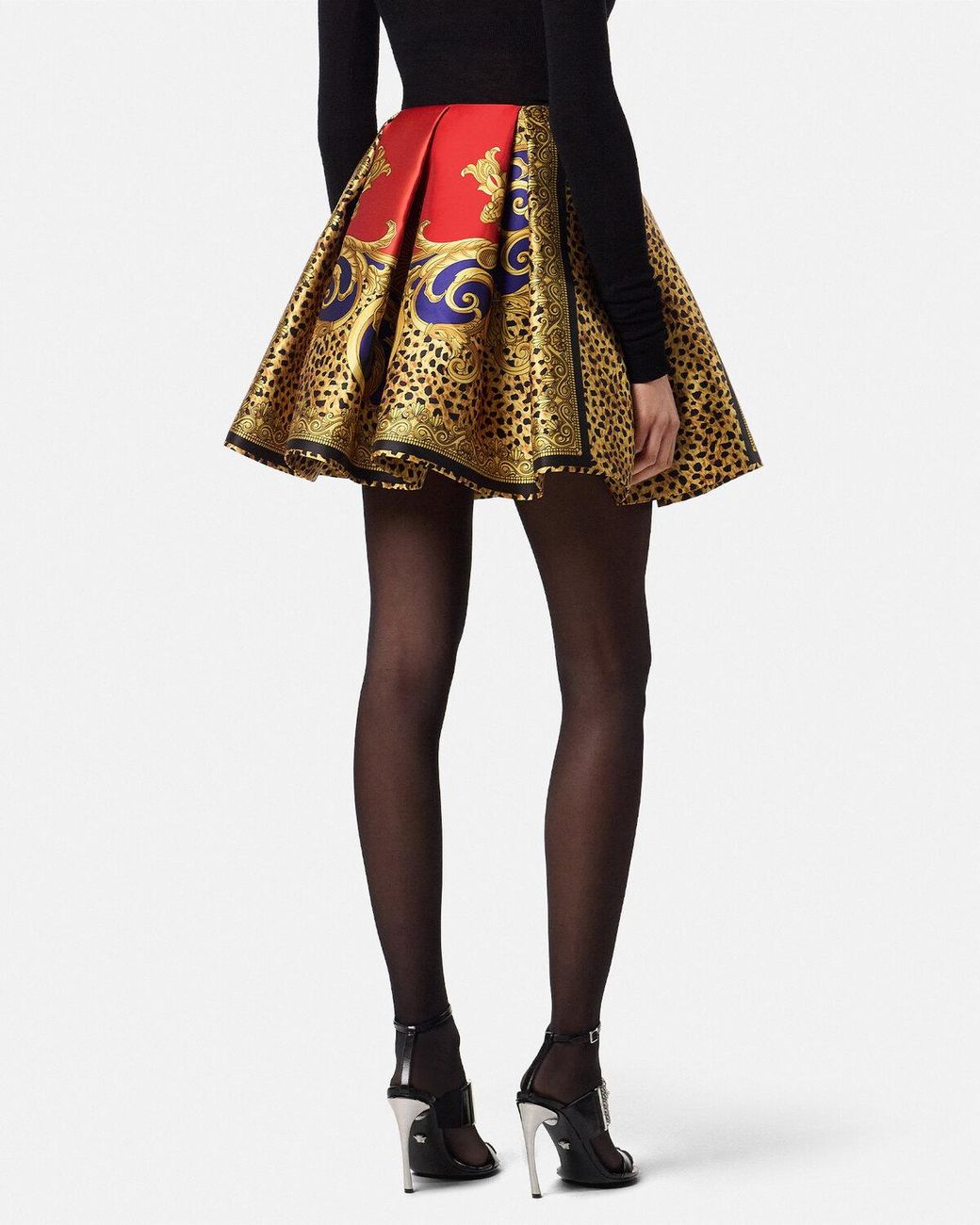 Versace Red Pattern-Printed Pleated Mini Skirt
