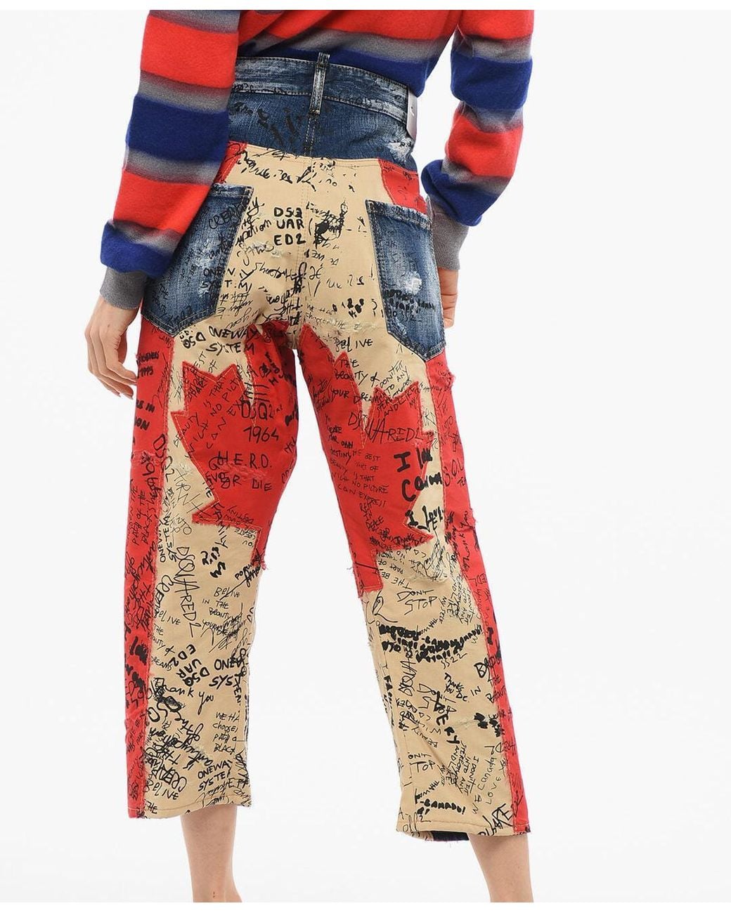 DSquared² Red Kawaii Fit Patchwork Jeans