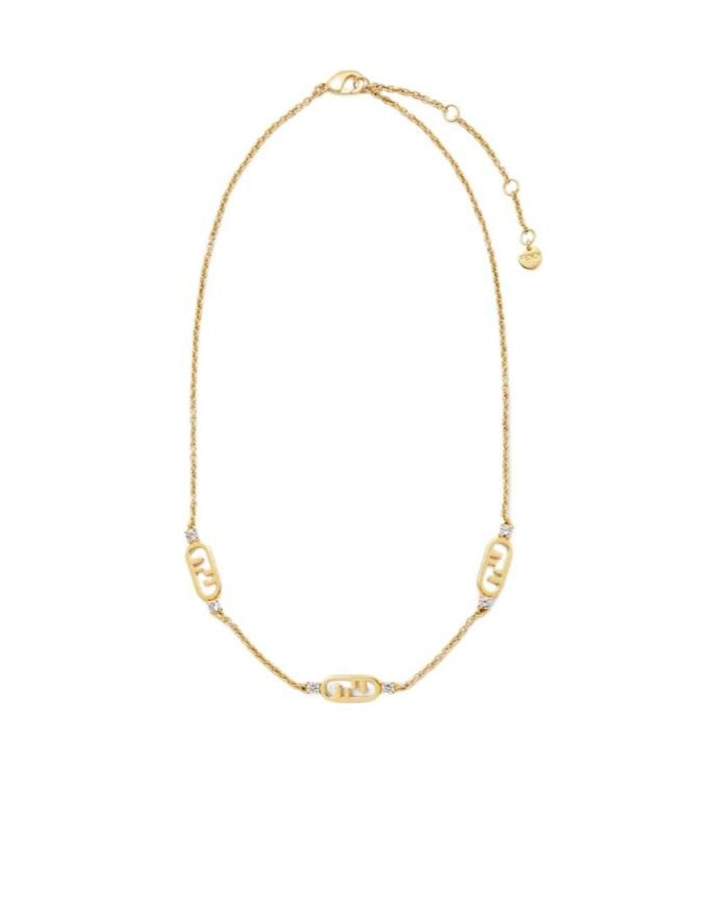 Fendi White O'Lock Embellished Necklace
