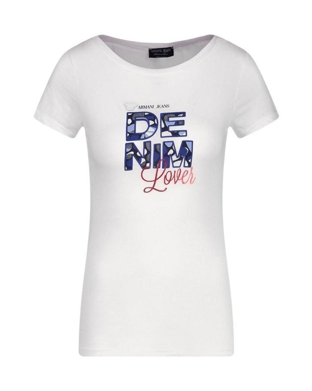 Armani Jeans White Logo Letter Print Short-Sleeve T-Shirt