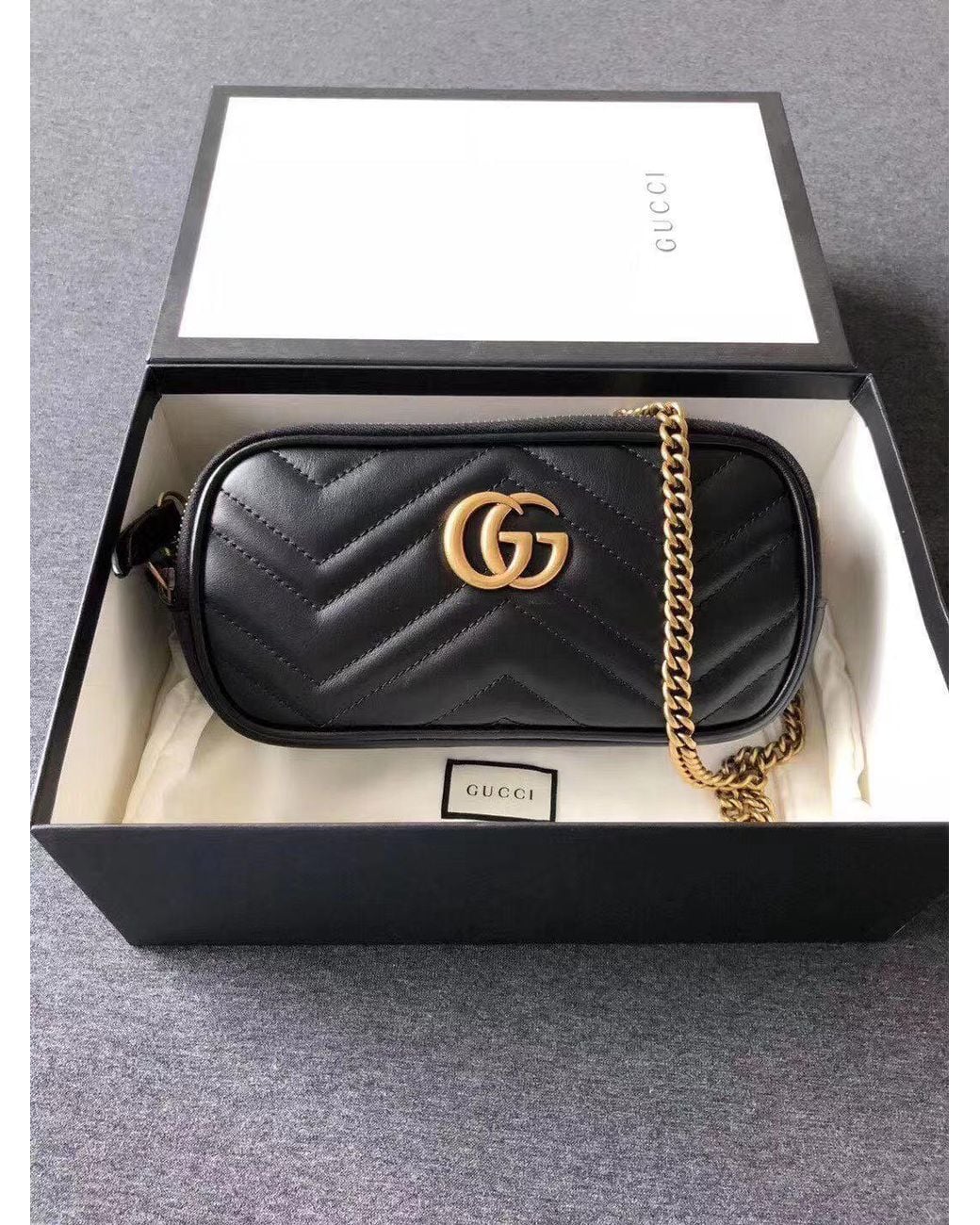 Gucci Black Gg Marmont Mini Chain Bag