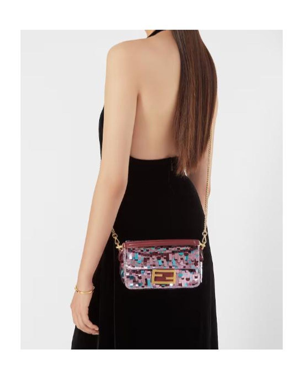Fendi White Baguette Mini Sequin Bag