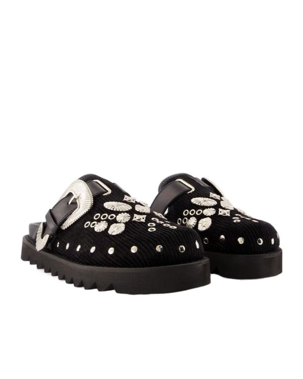 Toga Black Metallic Detailed Buckled Corduroy Sabots