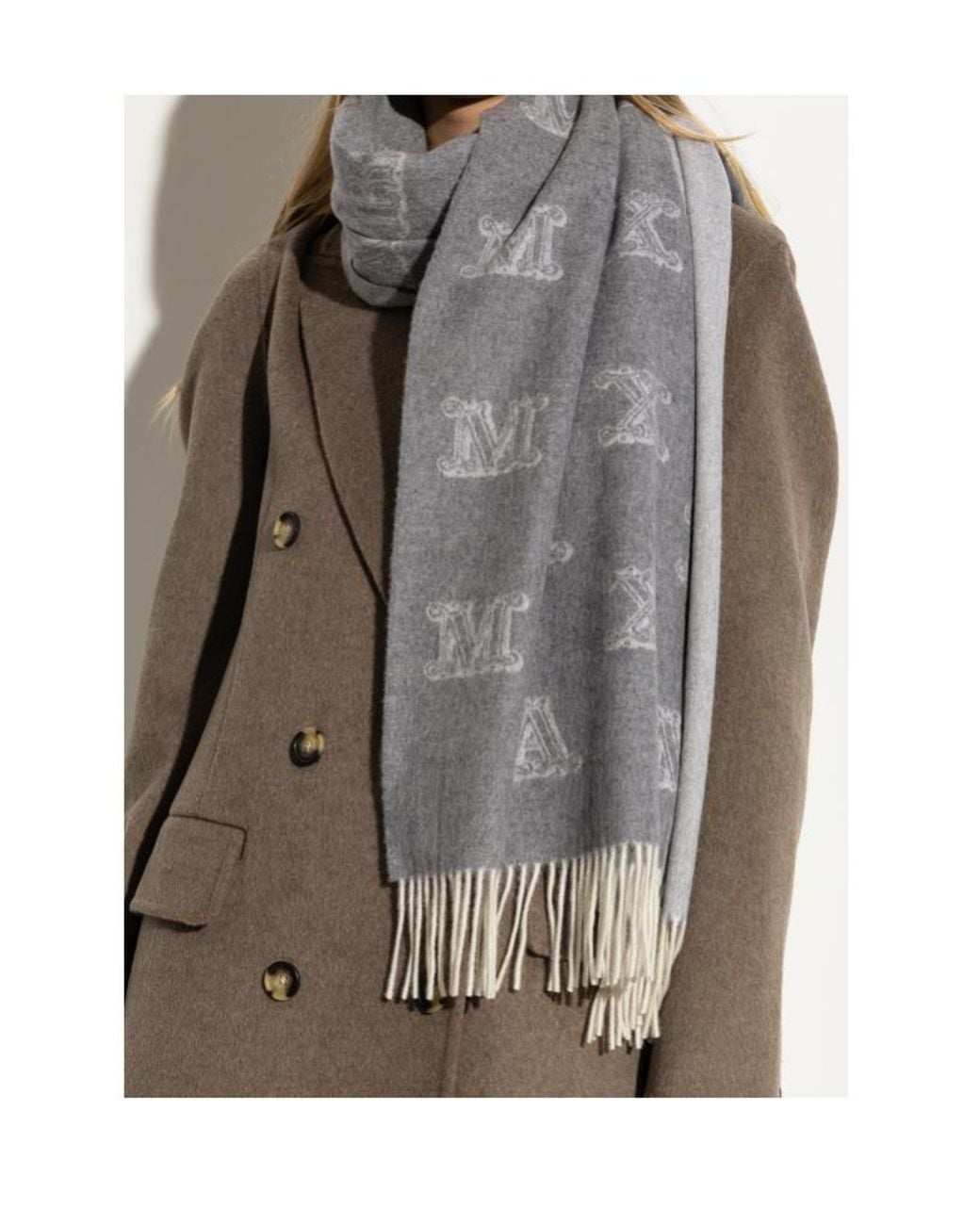 Max Mara Gray Monogram Logo-Pattern Scarf