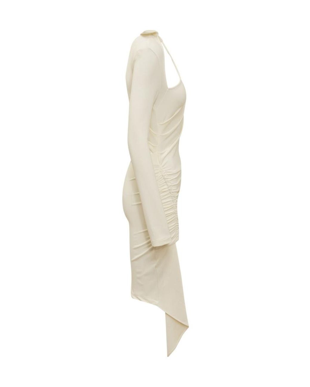 Off-White c/o Virgil Abloh White Asymmetric Ruched Long-Sleeved Mini Dress