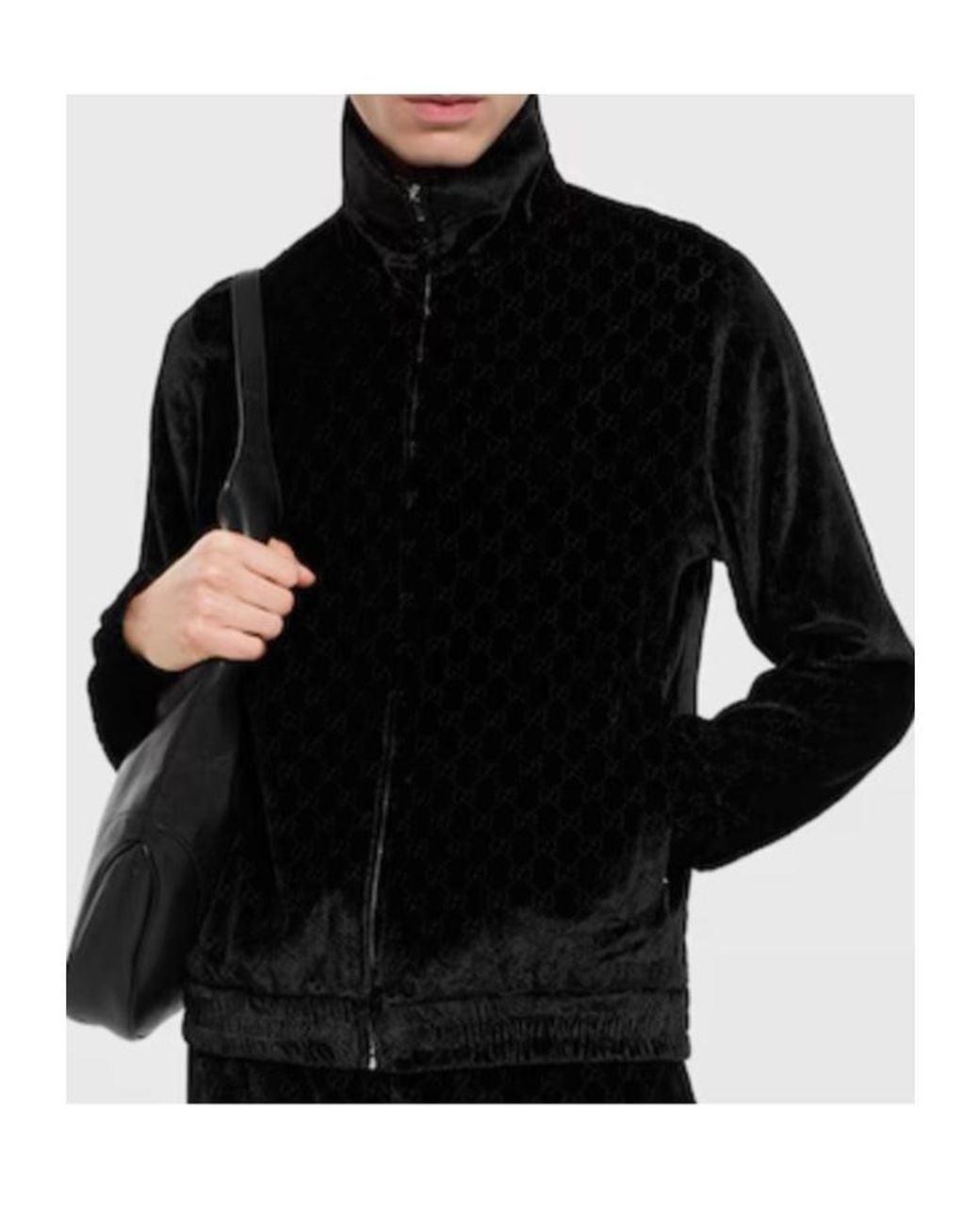Gucci Black Gg Stretch Velvet Devoré Zipped Jacket for men