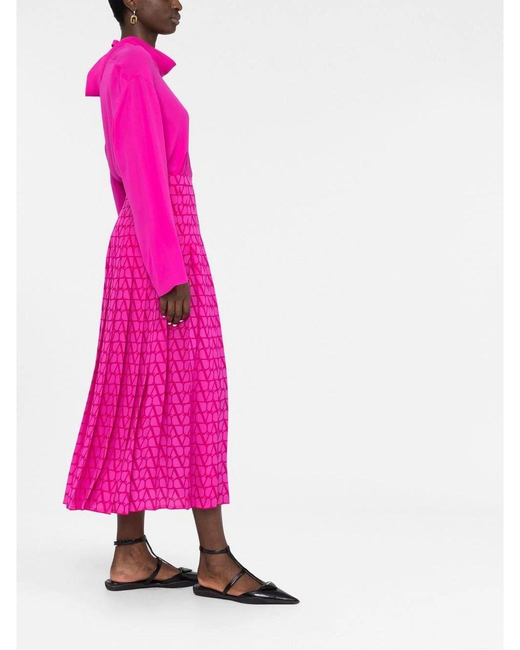 Valentino Pink Bow-Detail Funnel Neck Silk Top
