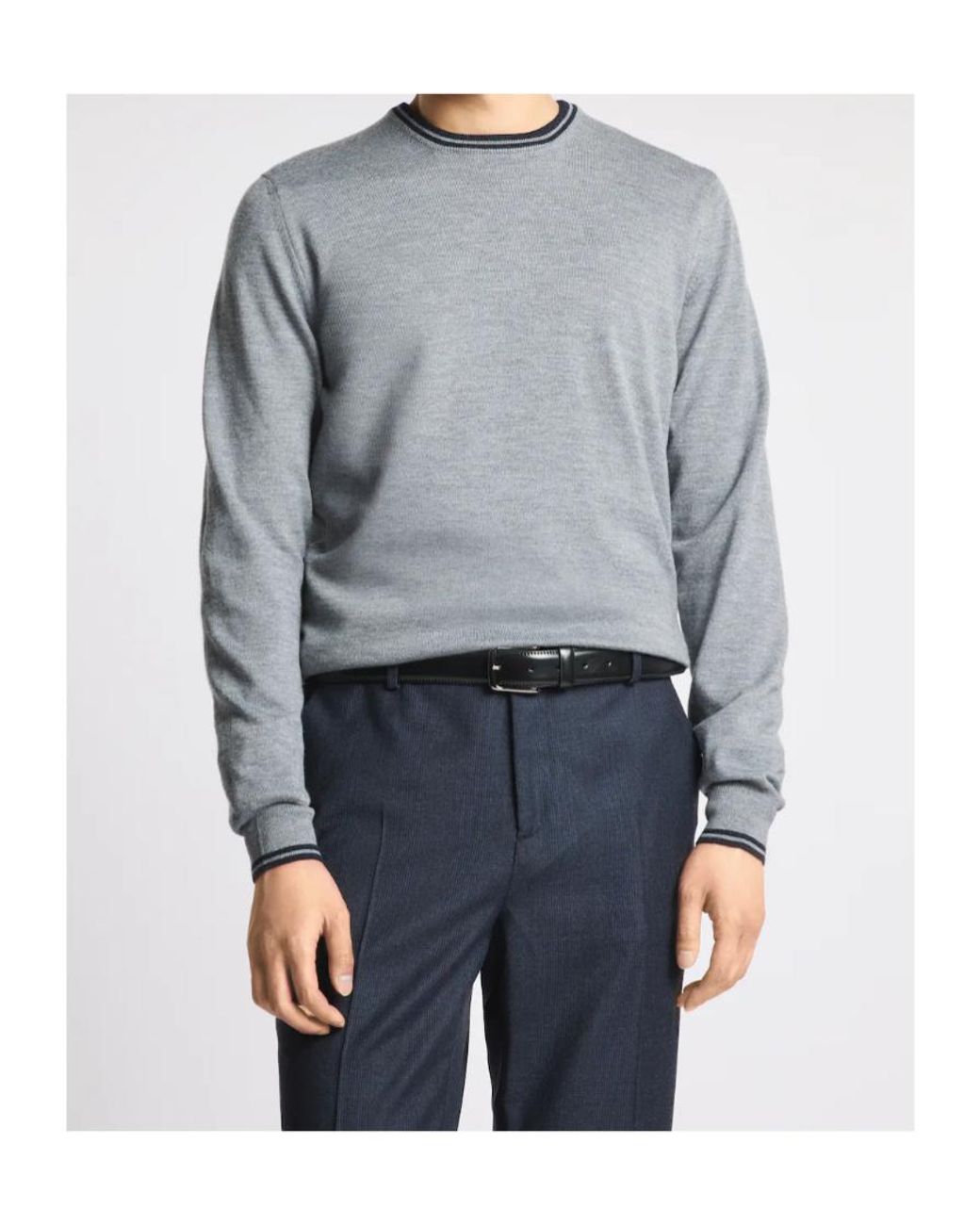 Fay Gray Contrast Trim Crew Neck Knitted Sweater for men
