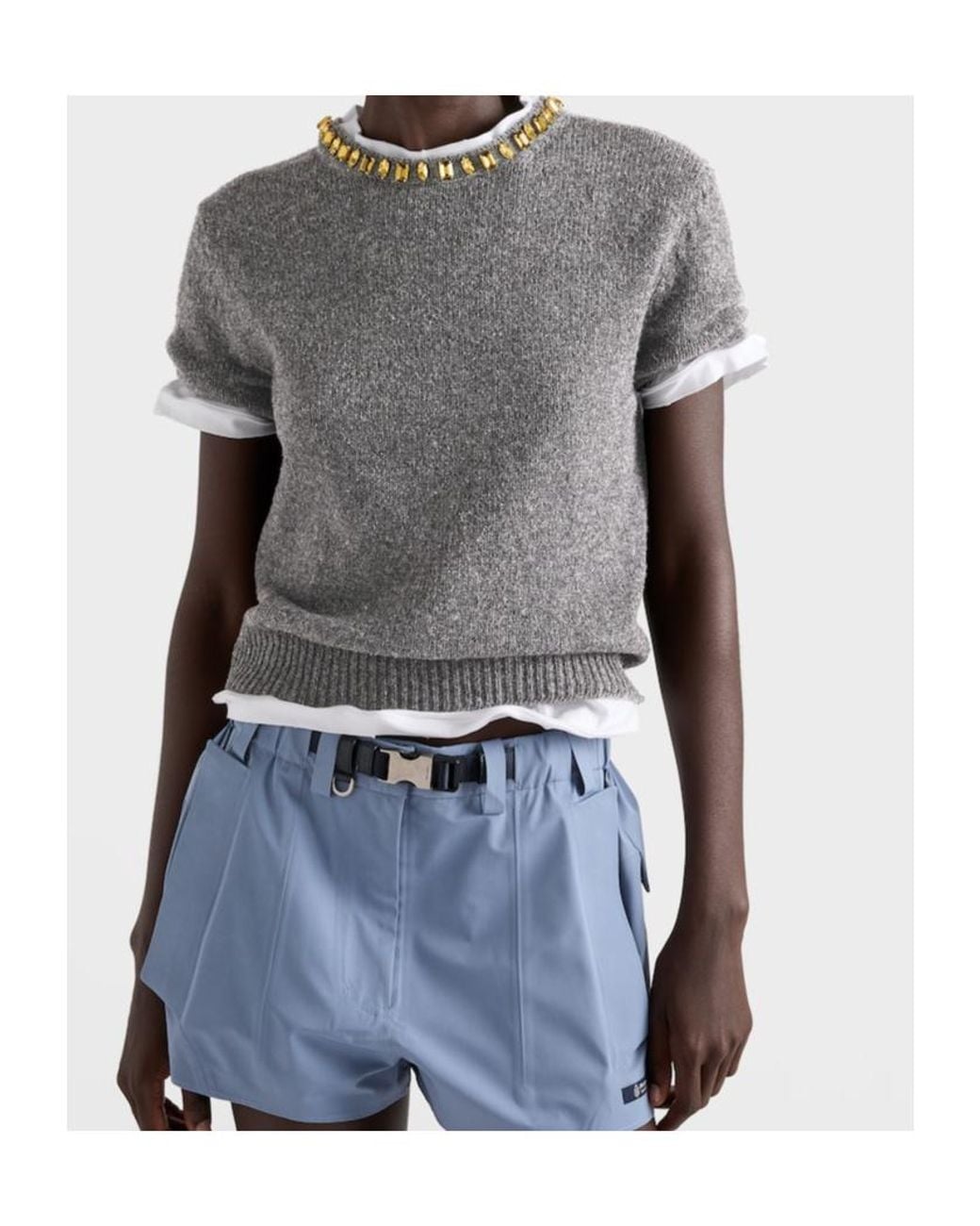 Prada Gray Wool-Cashmere Embellished Sweater