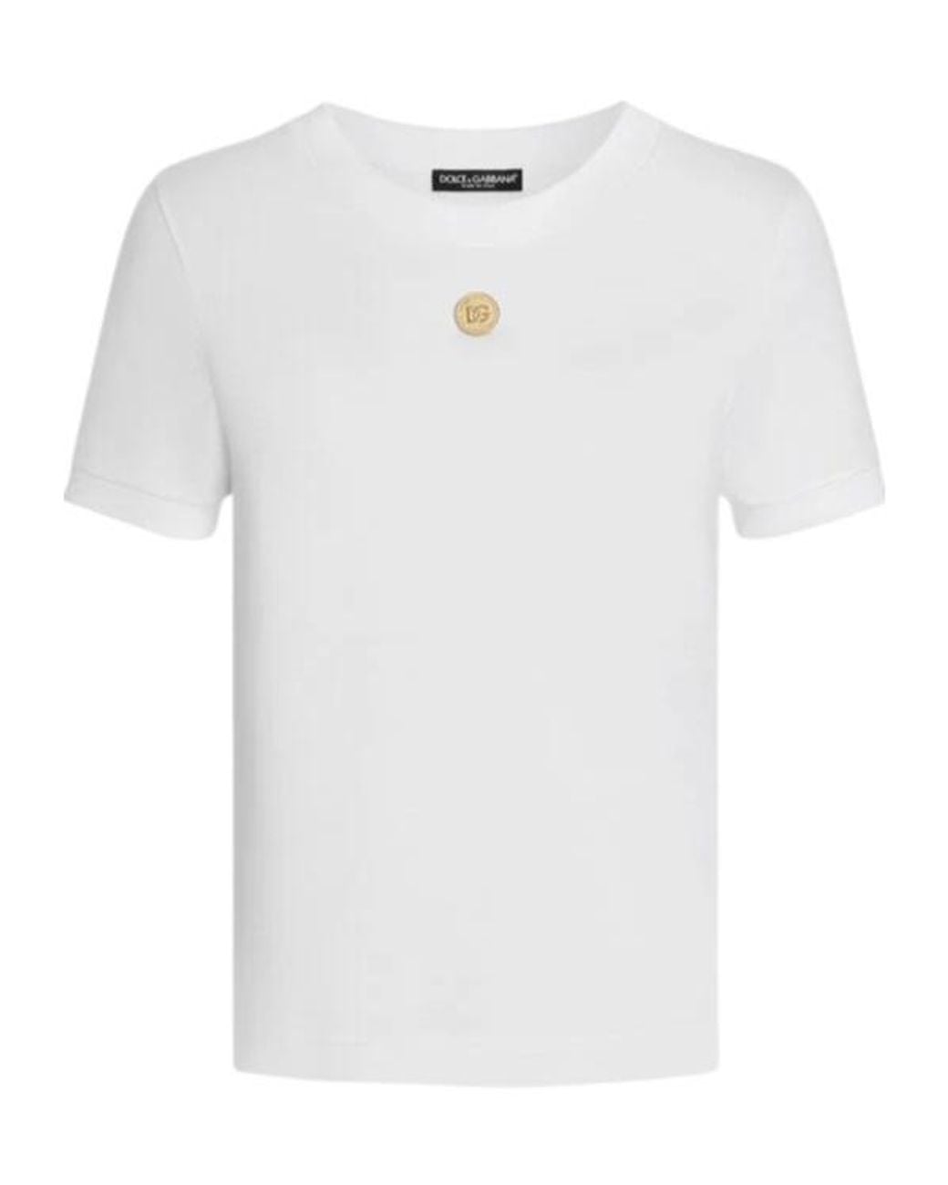 Dolce & Gabbana White Dg Logo Plaque Crewneck T-Shirt