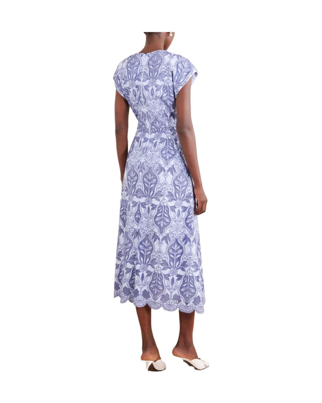 Rebecca Vallance Blue Embroidered Cotton Midi Dress