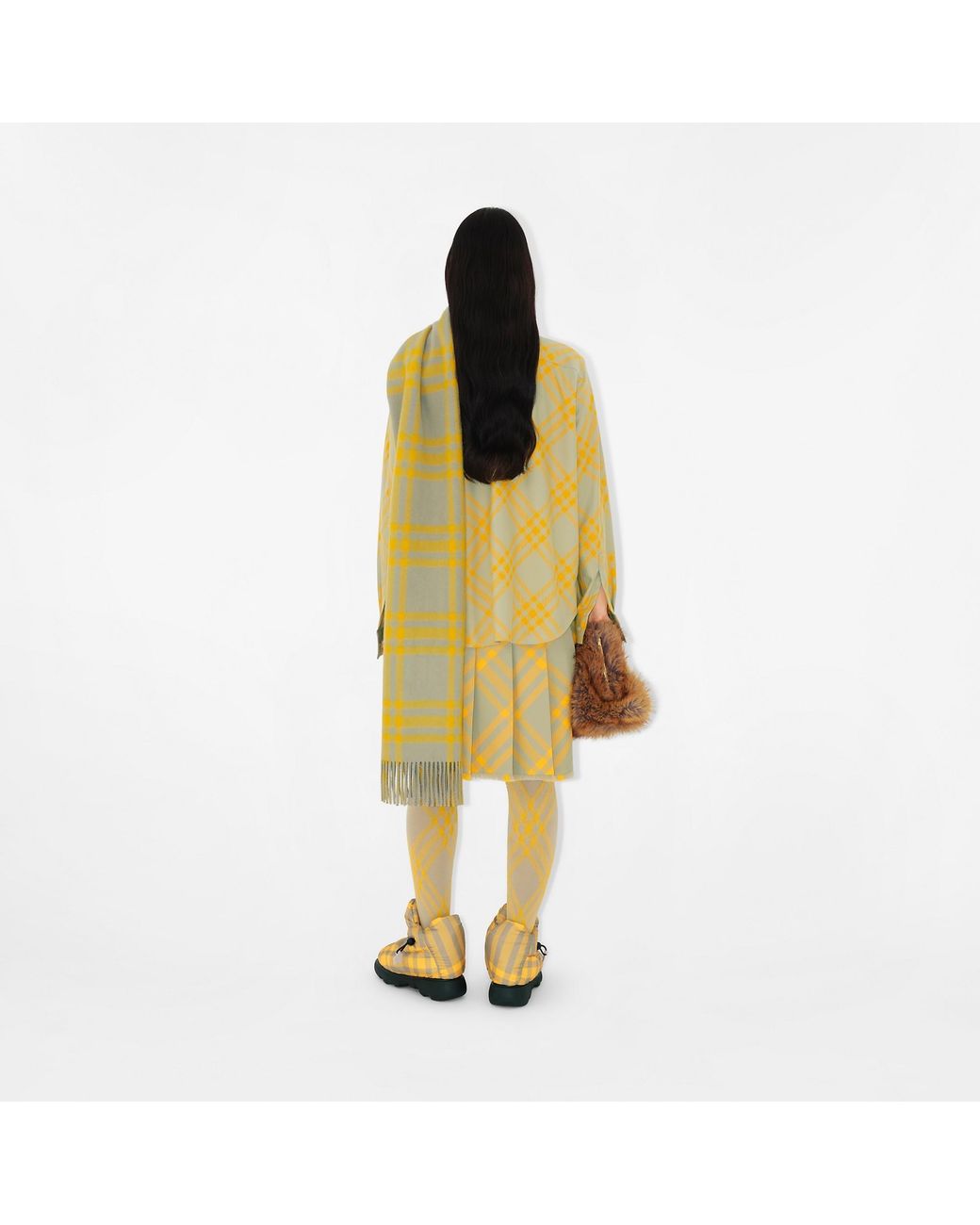 Burberry Yellow Checked Collared Long-Sleeve Shirt