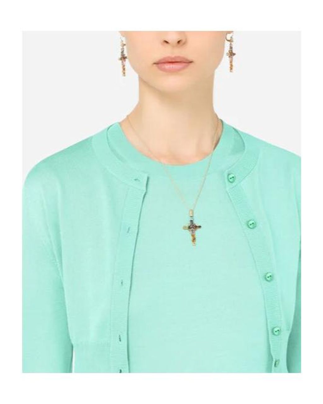 Dolce & Gabbana White 18Kt Gemstone Cross Earrings