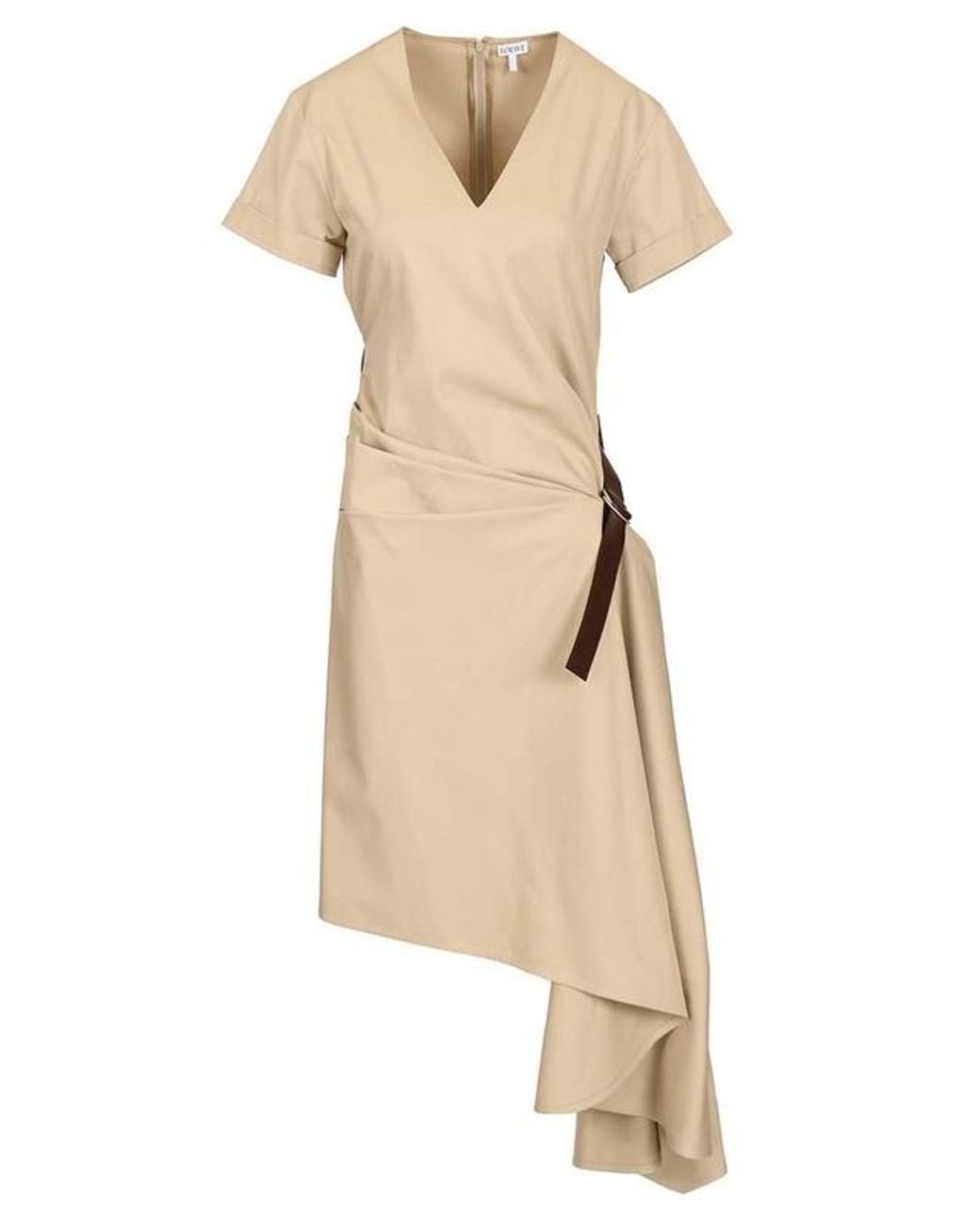 Loewe Natural V-Neck Asymmetric Belted Dress
