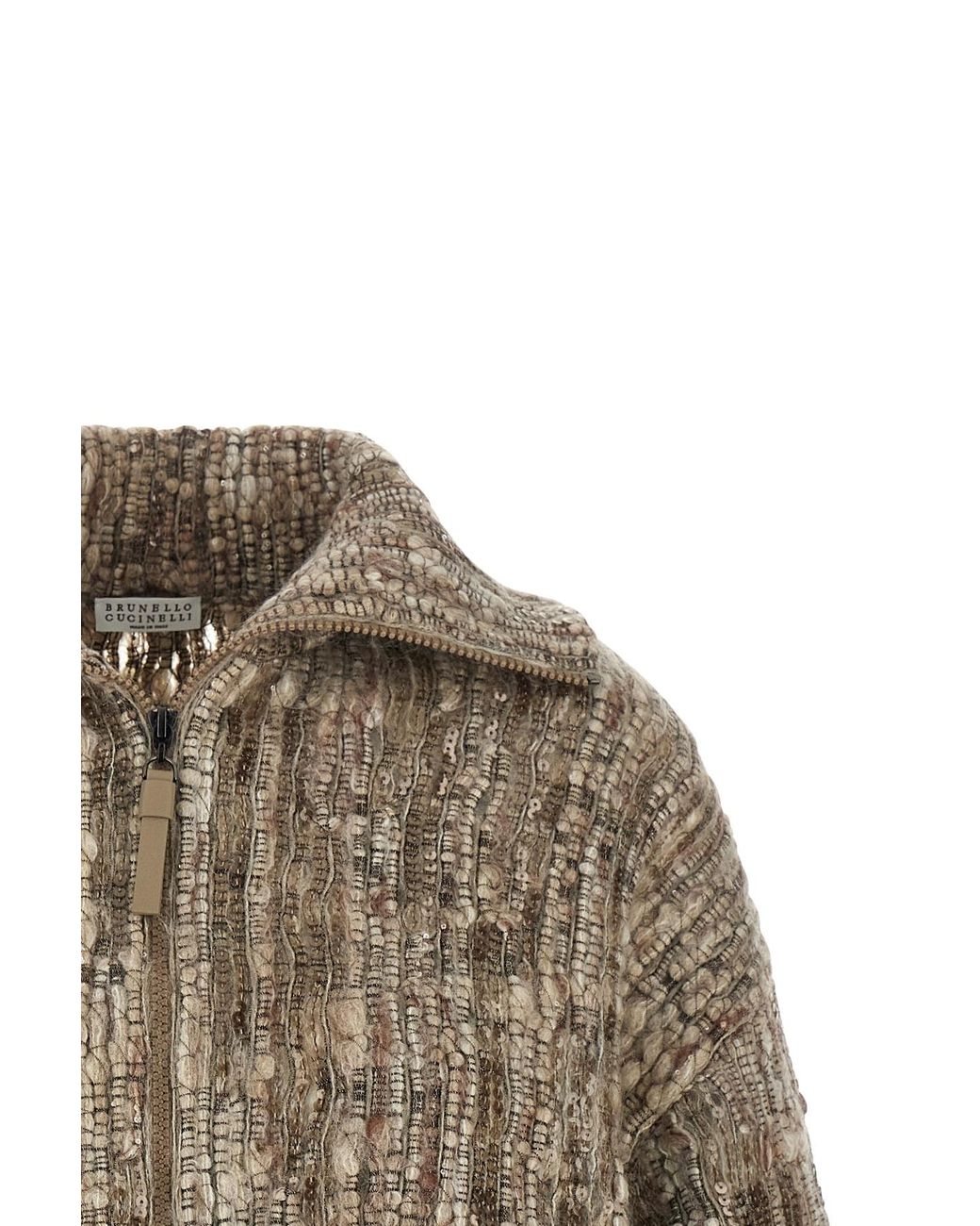 Brunello Cucinelli Brown Embellished Zip-Up Jacket