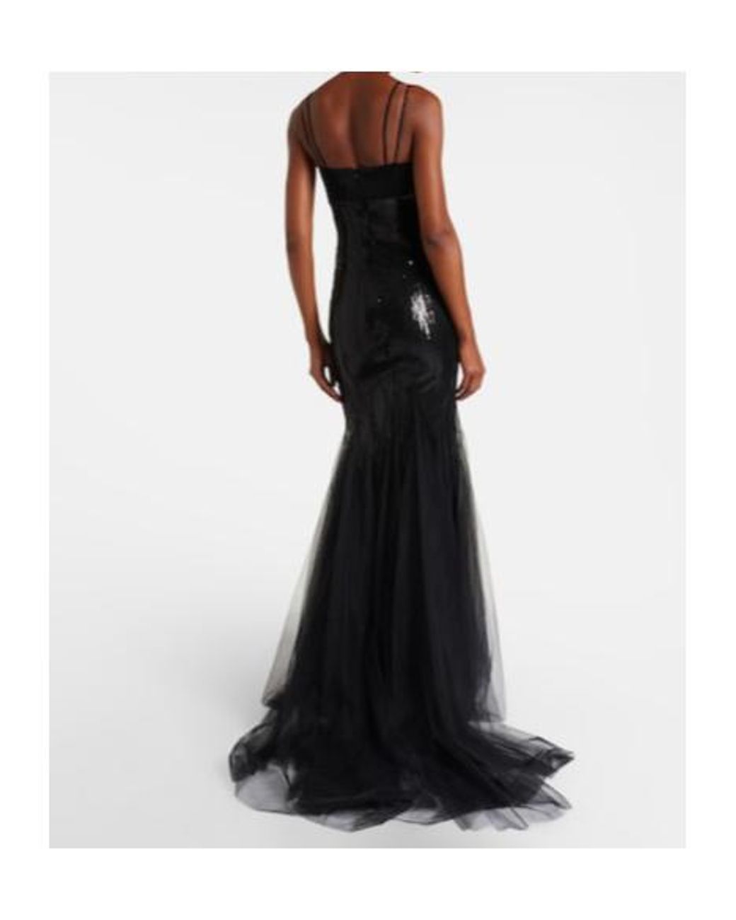 David Koma Black Sequined Tulle And Satin Gown