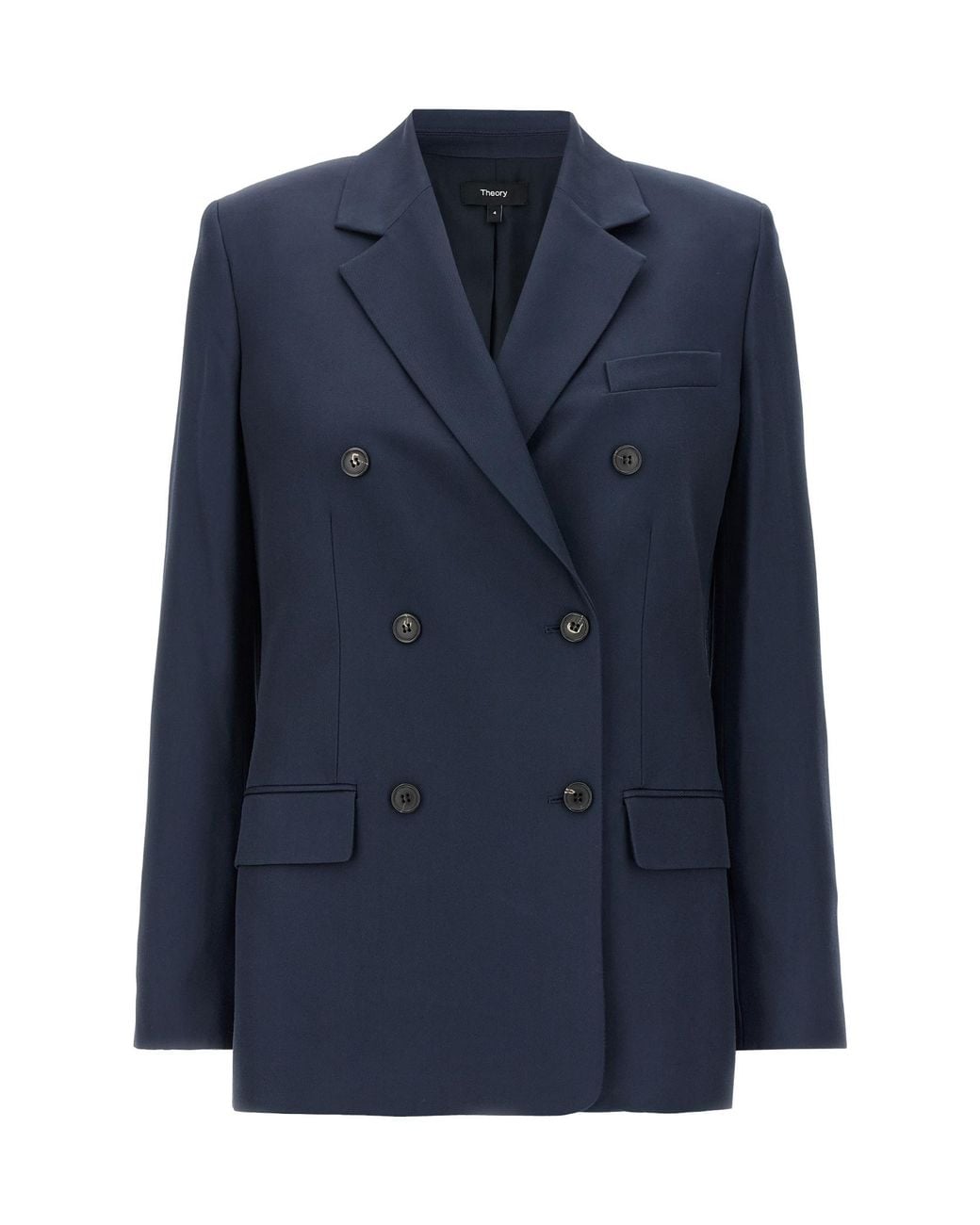 Theory Blue Double-Breasted Straight Hem Blazer