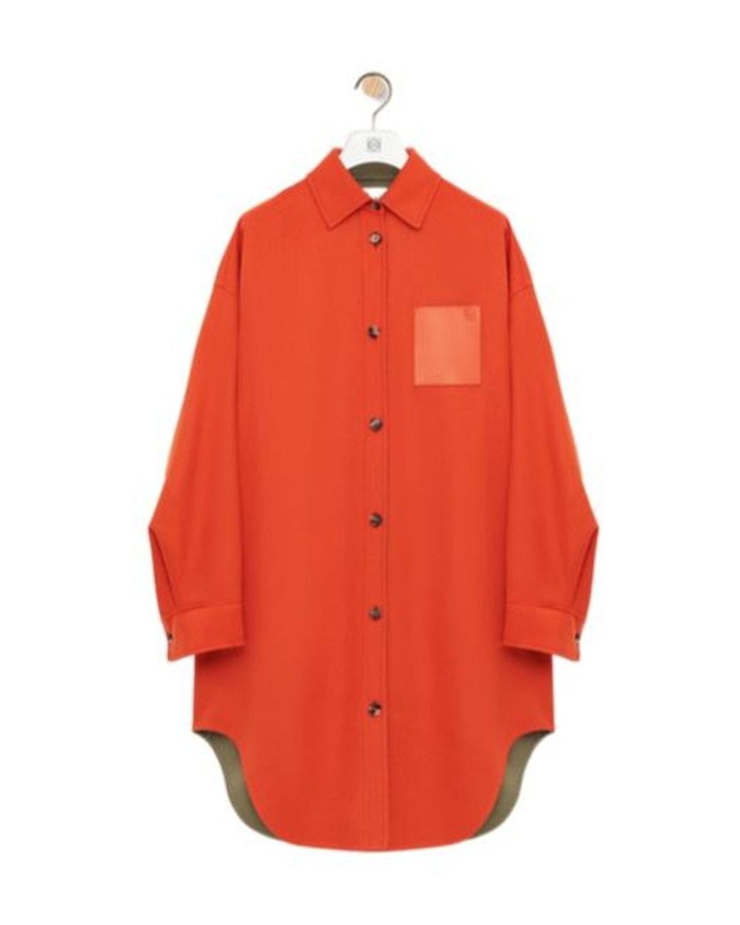 Loewe Orange Leather-Patch Button-Down Coat