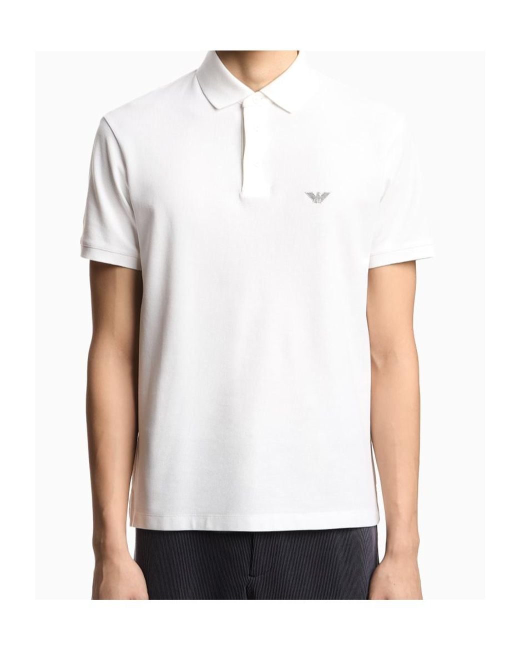 Emporio Armani White Logo Embroidered Short-Sleeved Polo Shirt for men