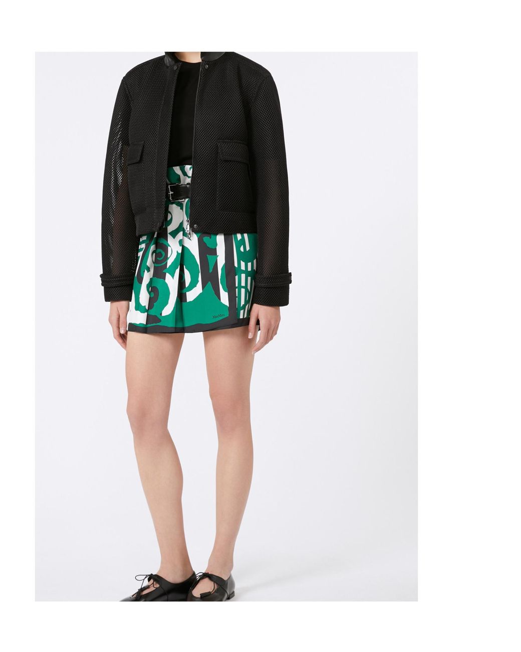 Max Mara Green Printed Silk Mini Skirt