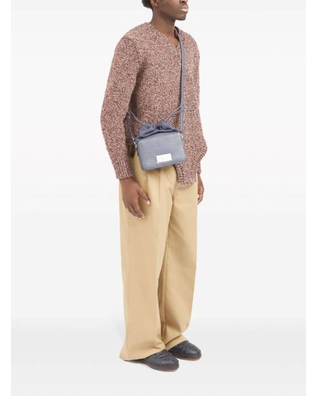 Maison Margiela Blue Panelled Drawstring Shoulder Bag for men