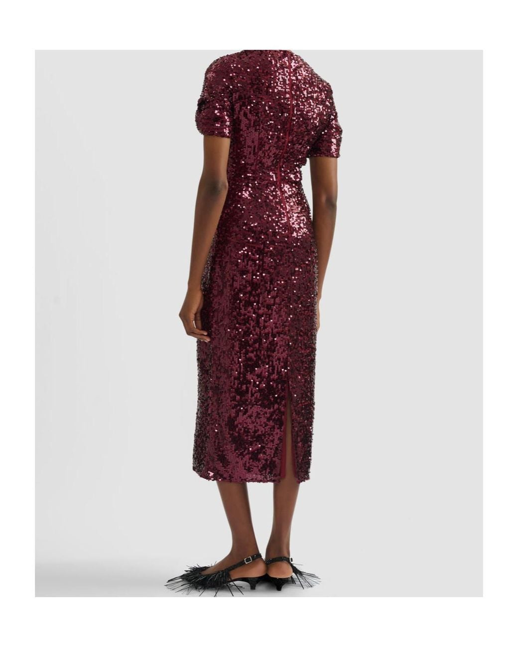 Erdem Red Embellished Sequined Georgette Midi Dress