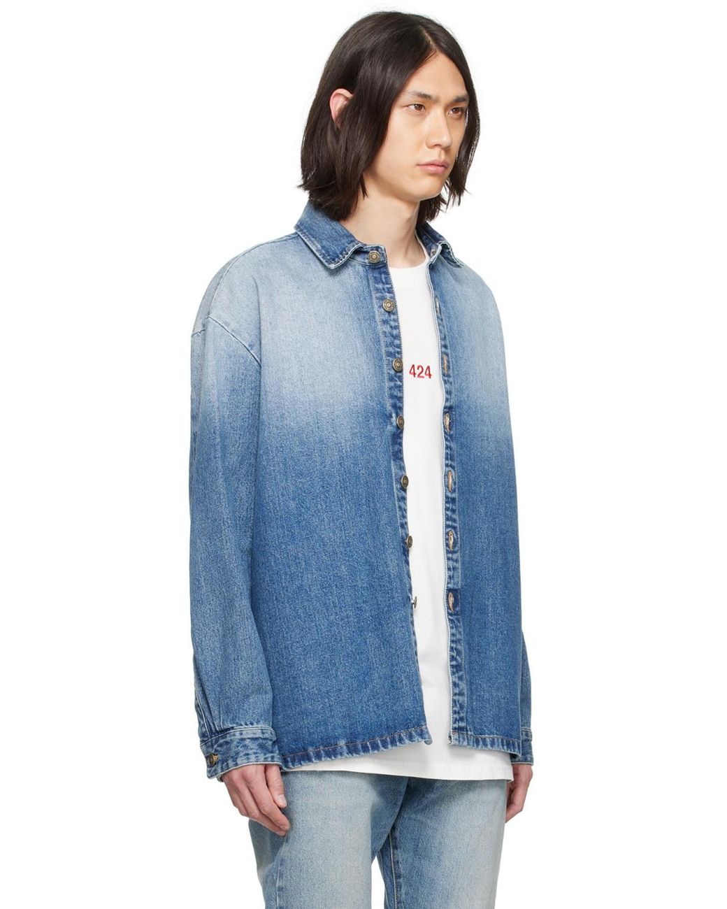 424 Blue Gradient-Effect Denim Shirt for men