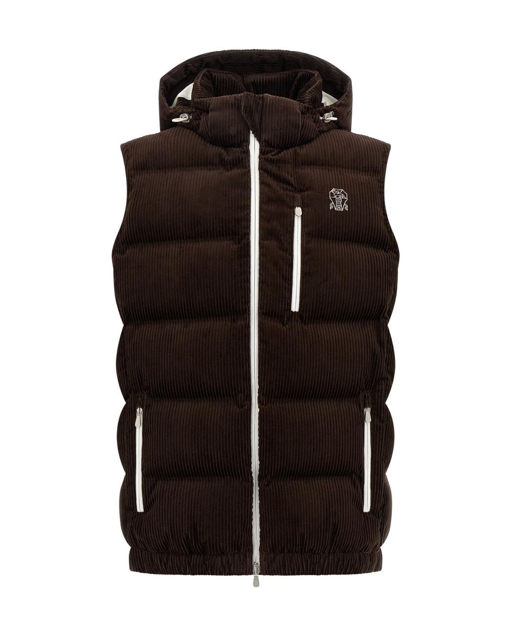 Brunello Cucinelli Black Cotton Corduroy Down Ski Vest for men