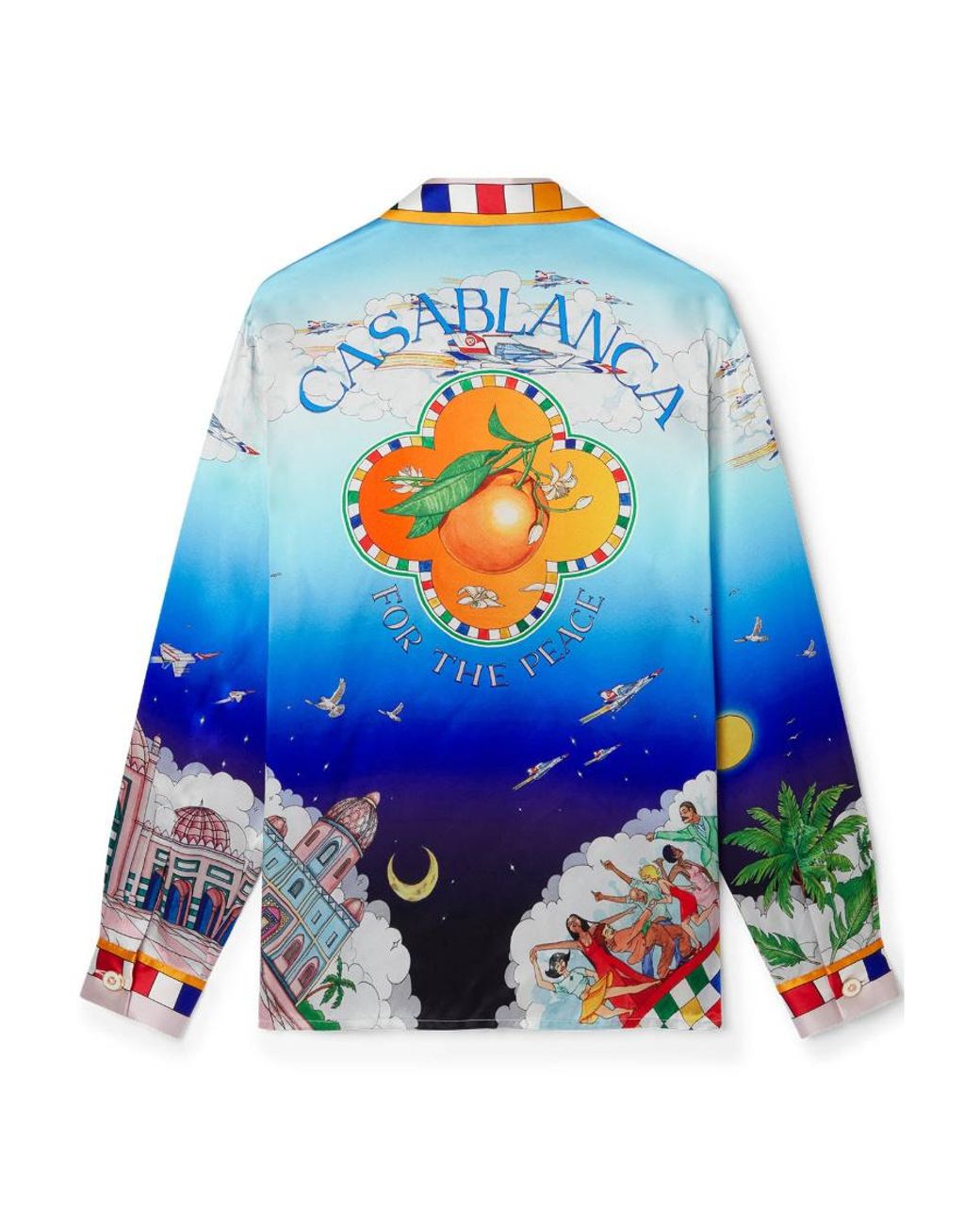 Casablanca Blue Cuban-Collar Silk Shirt for men