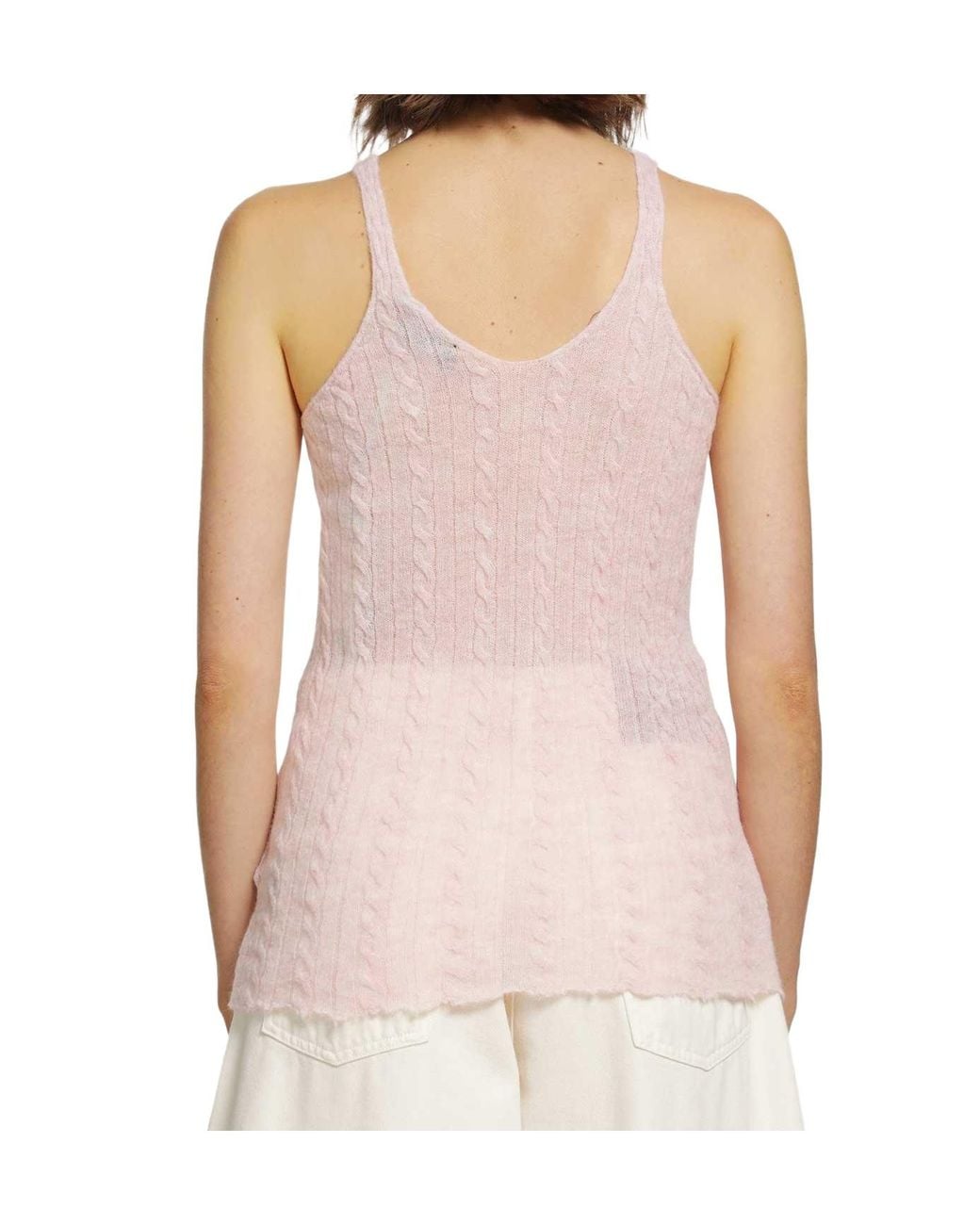 Haikure White Lois Cable-Knit Semi-Sheer Tank Top