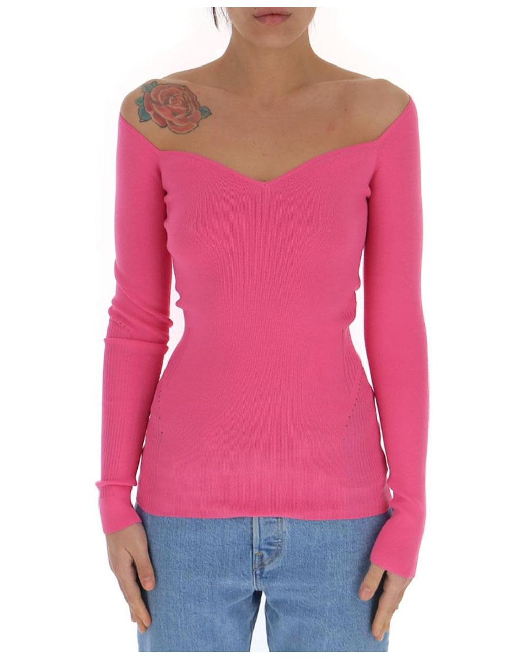 Balenciaga Pink Sweetheart Neckline Knit Top