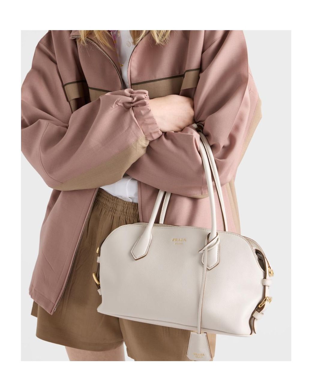 Prada Natural Signet Medium Leather Tote Bag