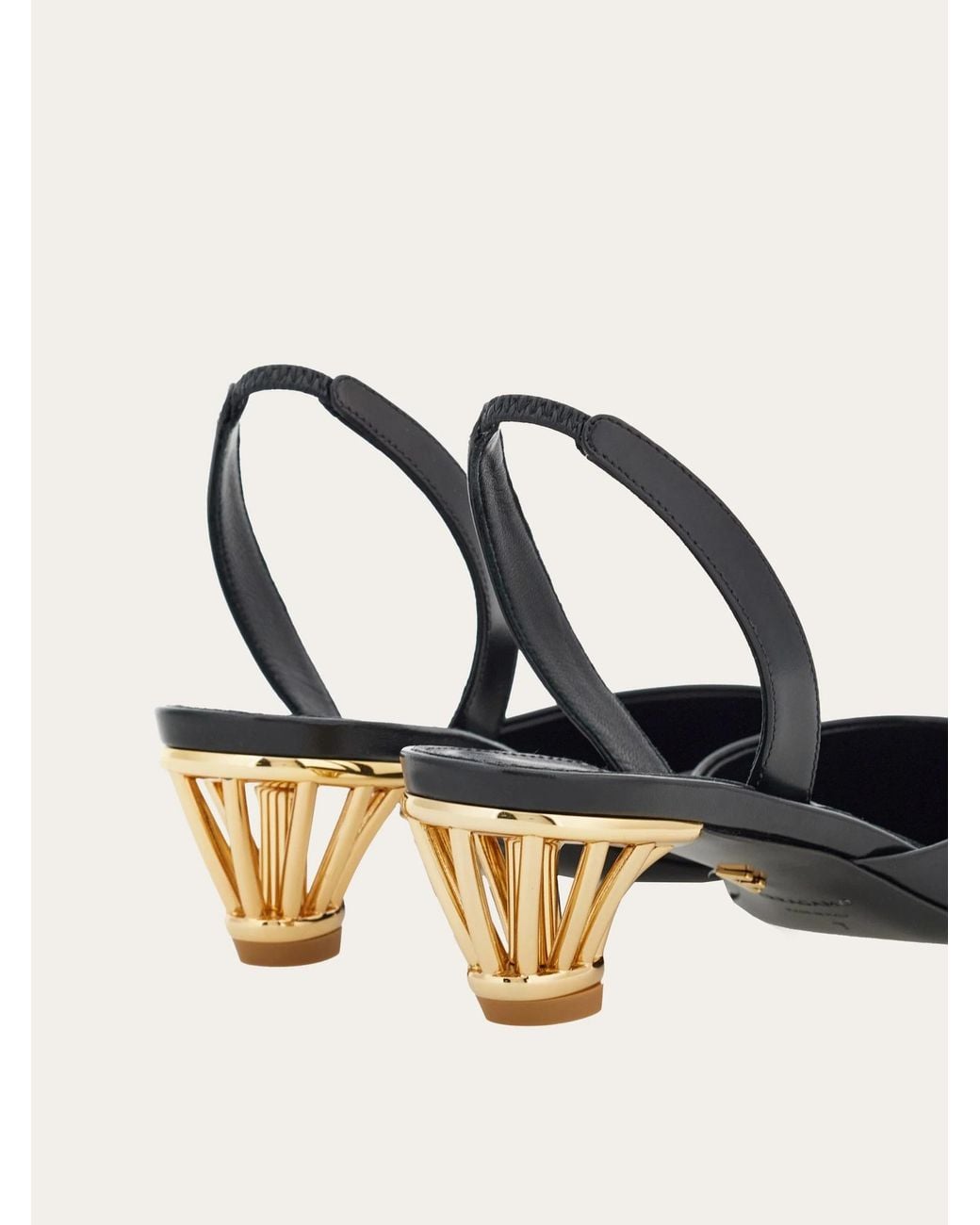 Ferragamo Metallic Ferragamo Cage Heeled Slingback Pumps