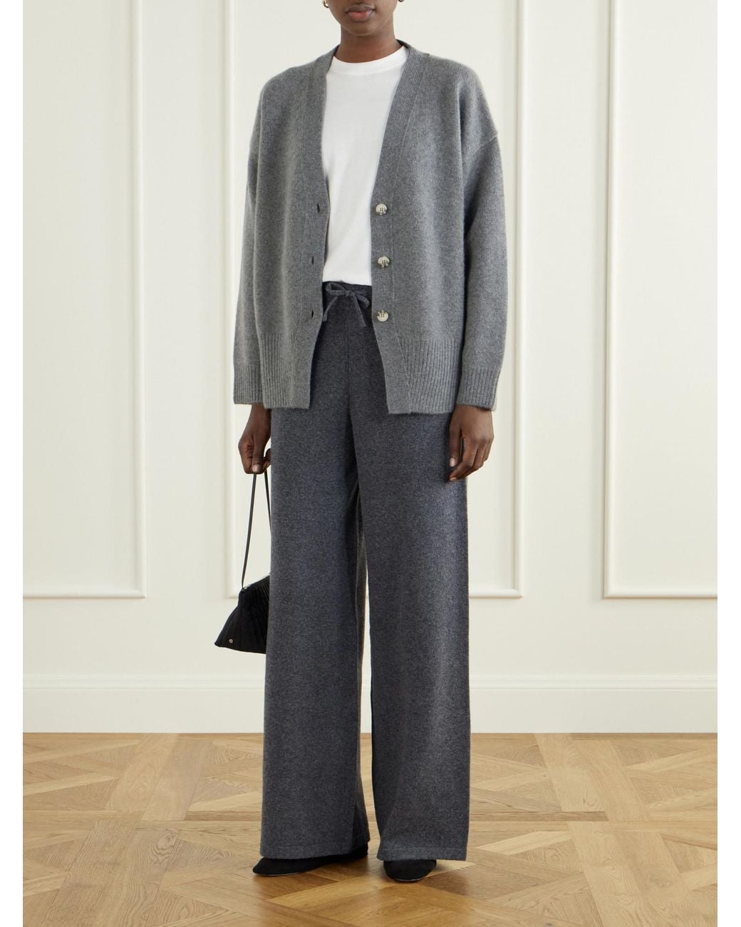 Yves Salomon Blue Drawstring Wool-Blend Wide-Leg Pants
