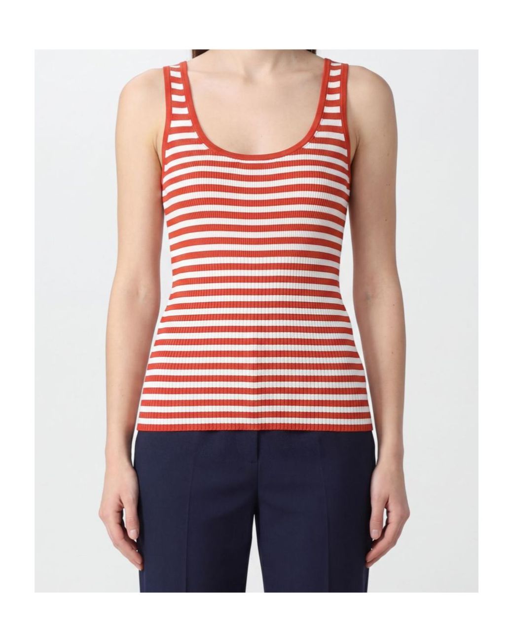 Max Mara Red Striped Ribbed Knit Tank Top