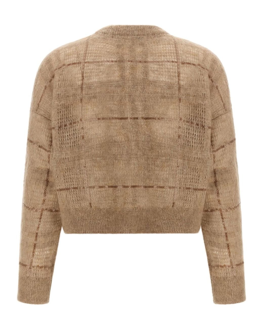 Brunello Cucinelli Natural Sequin Check Cropped Sweater