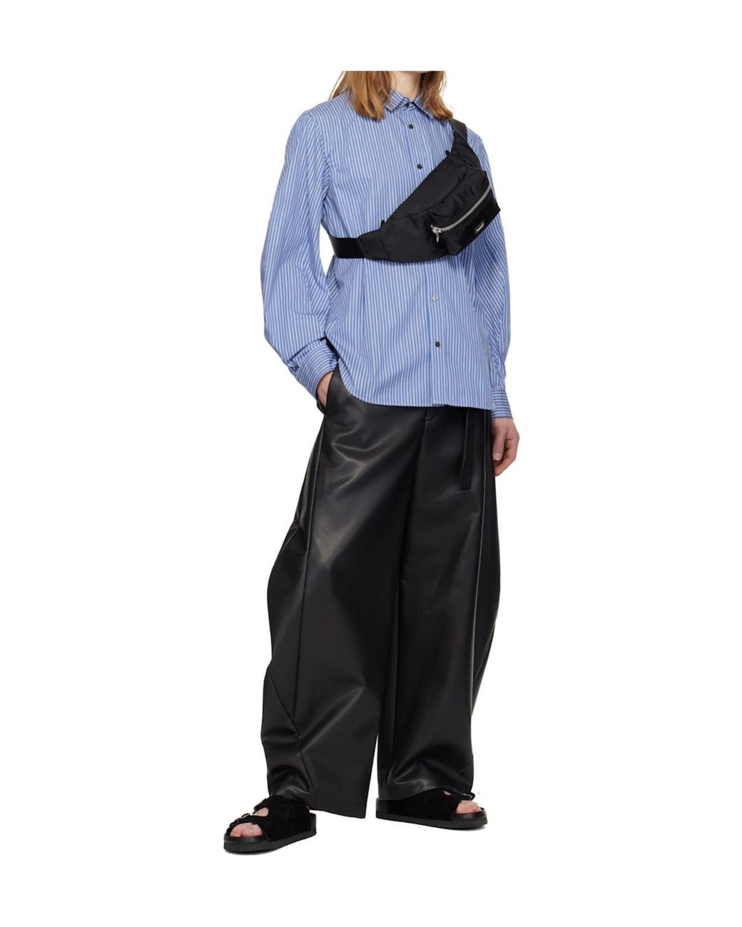 Sacai Blue Stripe-Print Poplin Shirt for men