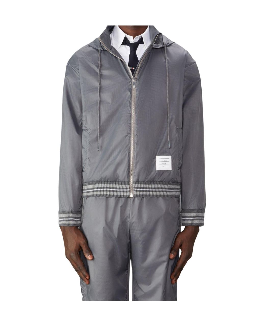 Thom Browne Gray Logo-Patch Ripstop Lightweight Jacket for men