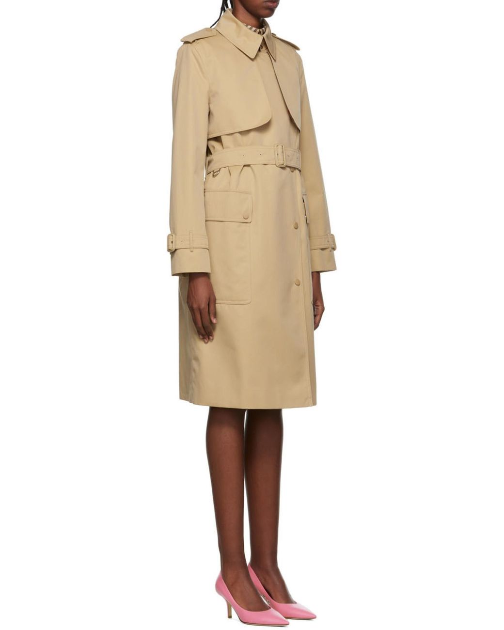 Burberry Natural Long Check Lapel Gabardine Trench Coat