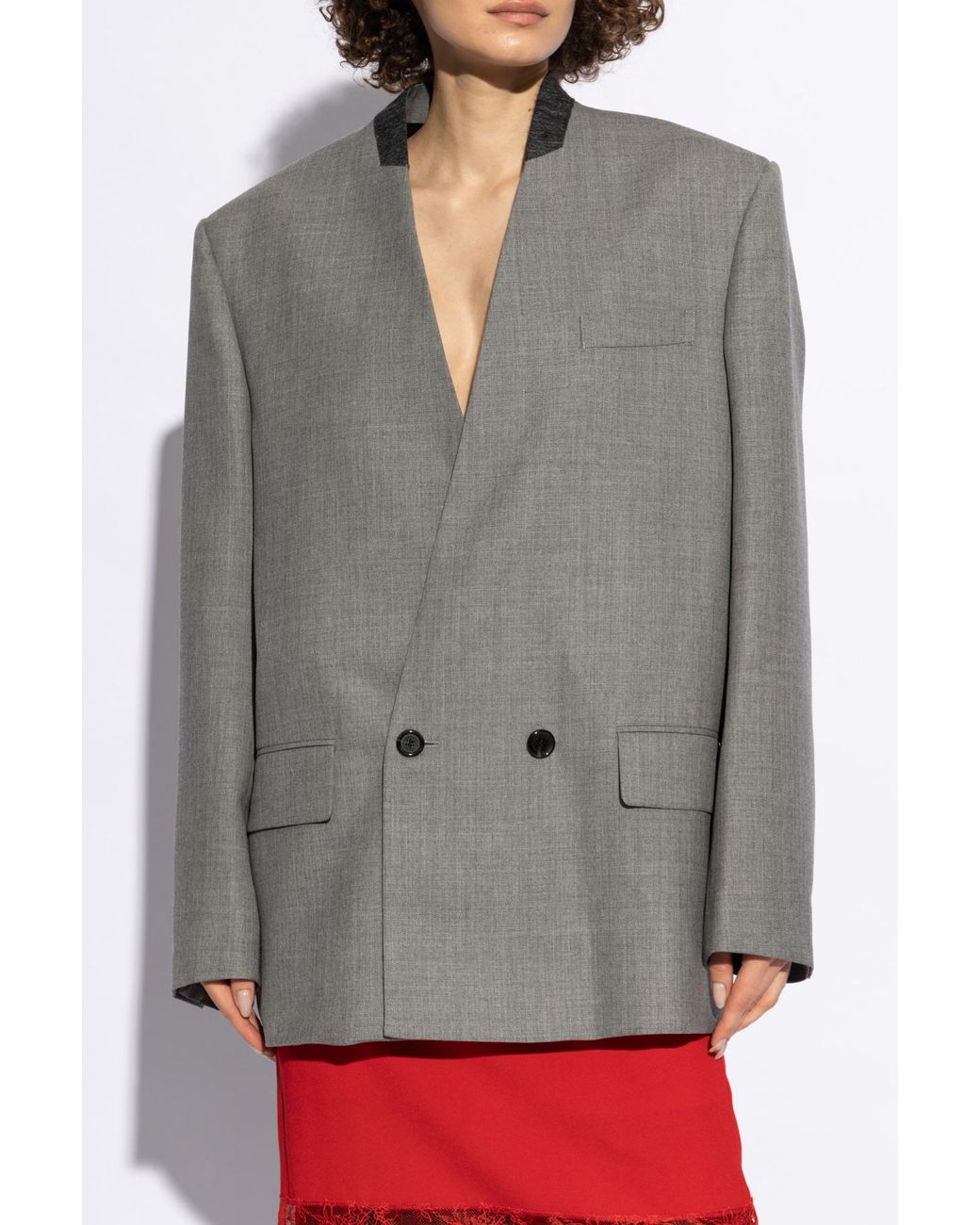 Moschino Gray Double Breasted Loose-Fit Blazer